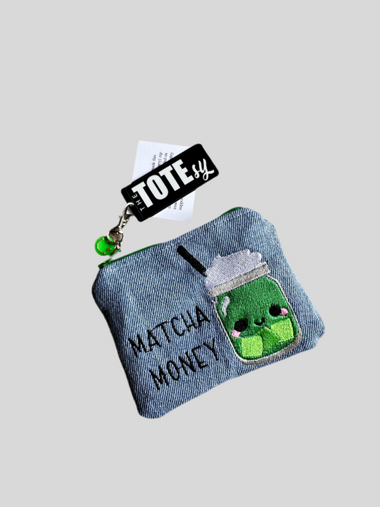 WALLET KEYCHAIN                    Mini Zip Padded Pouch – Matcha Money | Handmade from Vintage Levi’s